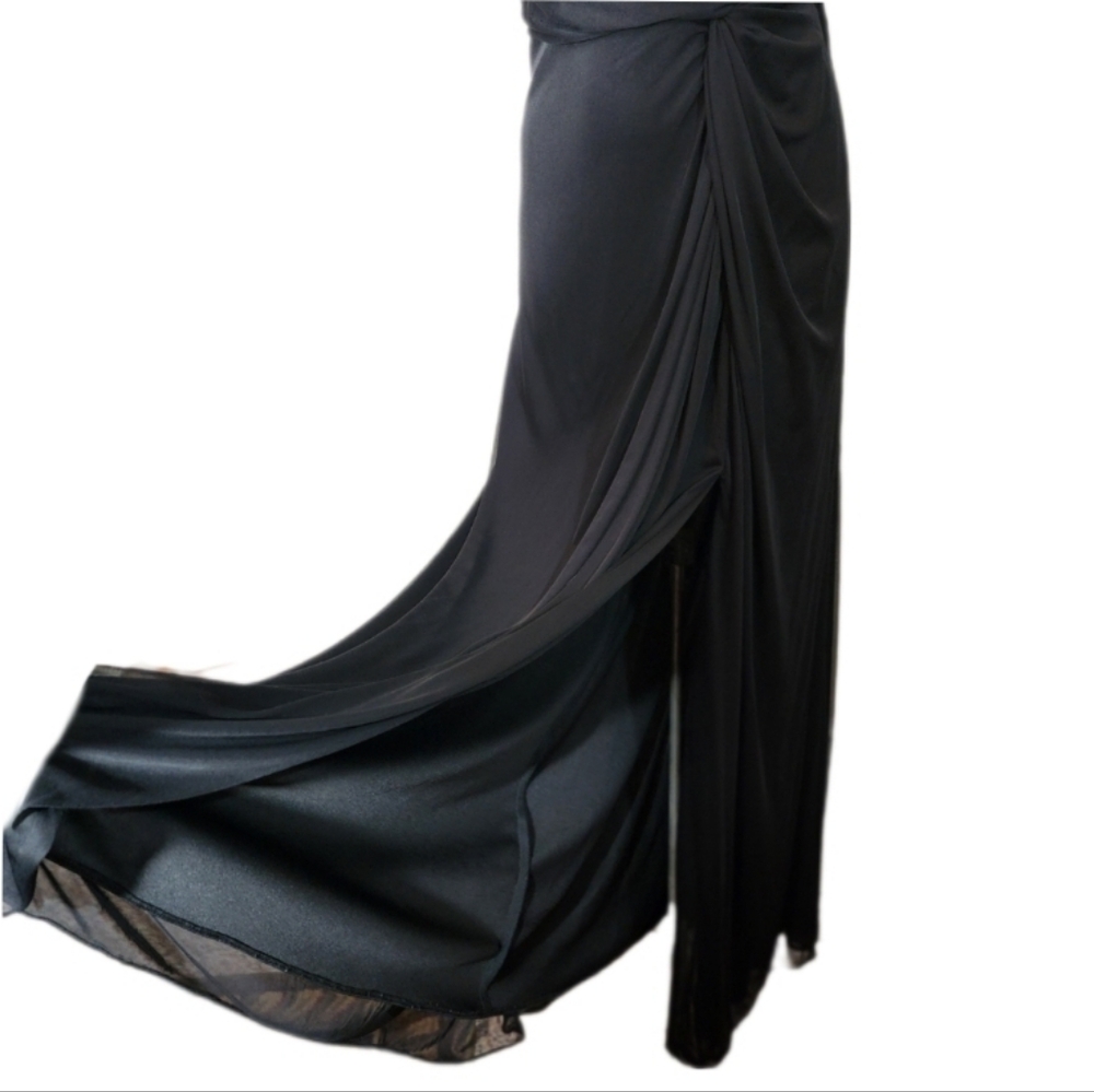 Azazi One Dress Vintage Shoulder Front Side Slit Formal Maxi Black Plus Size M - Picture 10 of 17